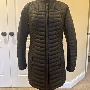 Eddie Bauer Quilted Goose Down Jacket Women's M Puffer Mid Length Black